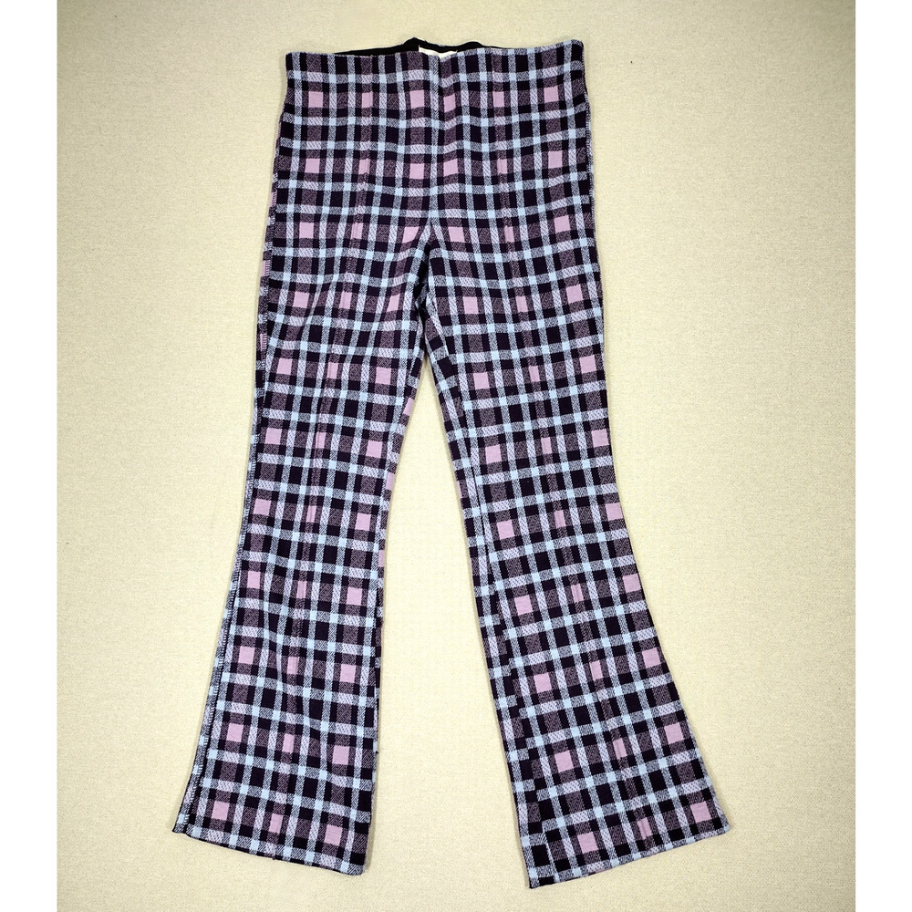 Maeve Anthropologie Pants Women's XS Purple Plaid Crop Kick Flare Knit Pull On